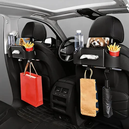 Miniatura 7 de Organizador de asiento trasero de automóvil, 4 en 1, caja de almacenamiento multifuncional para asiento trasero de automóvil con soporte para vasos