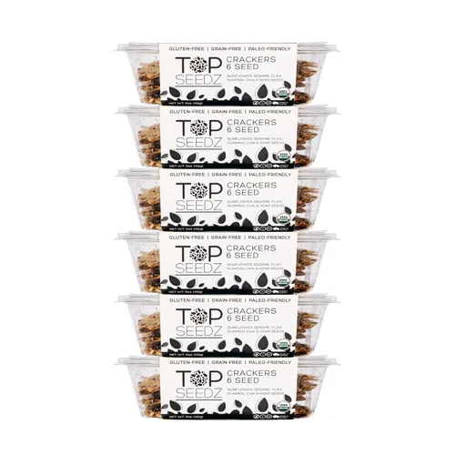 Top Seedz Galletas de 6 semillas orgánicas certificadas sin gluten, paquete de 6 unidades, 5 onzas, galletas veganas saludables con proteína a base