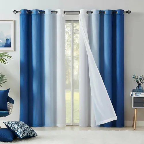 Miniatura 11 de Cortinas Completamente Opacas Azul Degradado de 63 pulgadas de Largo para Sala de Estar y Dormitorio, Cortinas con Aislamiento Térmico para Navidad