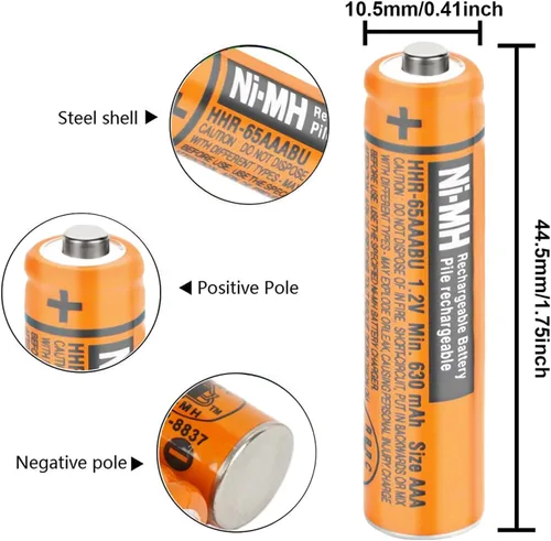 Miniatura 7 de OSIM Paquete de 4 pilas recargables HHR-65AAABU NI-MH AAA de 1.2 V 630 mAh AAA NiMH para teléfonos inalámbricos Panasonic, controles remotos