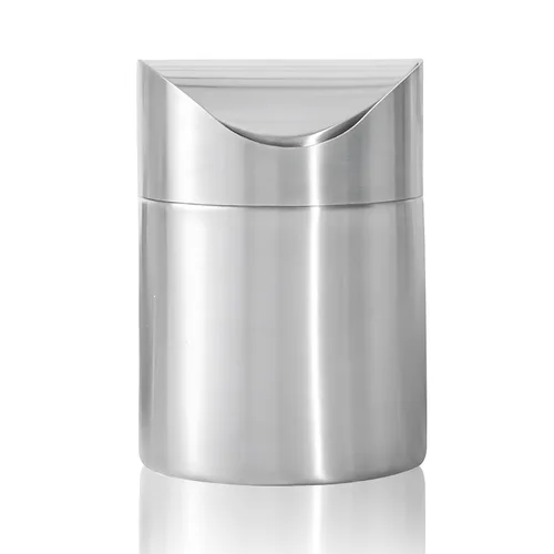 Miniatura 7 de Mini basurero, pequeño cubo de basura de escritorio con tapa giratoria, de acero inoxidable, para encimera de baño, cubos de basura de cocina