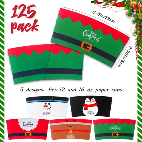 Miniatura 2 de Remerry Paquete de 125 fundas de papel desechables para tazas de café de invierno, Navidad, Papá Noel, té, chocolate caliente, cacao, para tazas