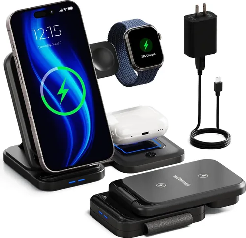 Estación de carga inalámbrica 3 en 1 para múltiples dispositivos Apple, iPhone 17 16 15 14 13 12 11 Pro Max XS XR X 8 Plus, Apple Watch 9 8 7 6 5 4