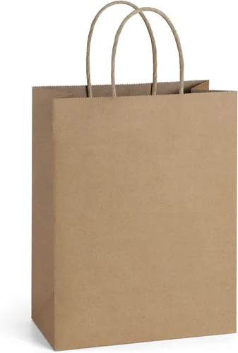 BagDream 25 bolsas de regalo marrones de 8 x 4.25 x 10.5 pulgadas, papel kraft para regalos, compras al por menor de mercancías de comestibles,