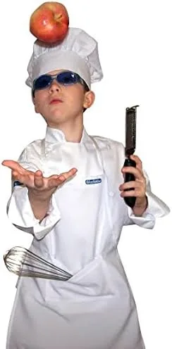 Miniatura 3 de Chefskin M White Kid Kids Chef Set (Apron+sombrero) Lite Tela Se adapta a 8-12