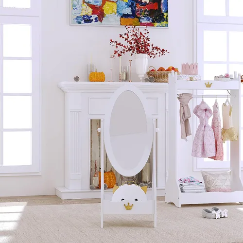 Miniatura 6 de UTEX - Espejo de cuerpo entero para niños, espejo de vestir independiente con vista ajustable, espejo de madera con almacenamiento para niños de 3 a