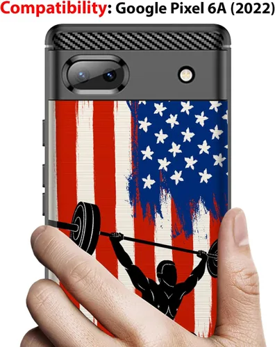 Miniatura 2 de Case Compatible with [Google Pixel 6A (2022) / Pixel 6A Case] Slim TPU Carbon Fiber Accent Scratch and Drop Protector USA Sporst Flag Theme
