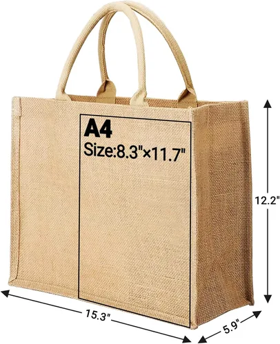 Miniatura 4 de Segarty Bolsas de mano, paquete de 3 bolsas grandes de yute de arpillera reutilizables de lona para regalos con asas, bolsa en blanco a granel