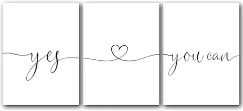 Yes You Can, Set of 3, 24 x 36 Inch Poster Print, Minimalist, Typography, Motivational Bedroom Wall Art, Modern Home Decoration