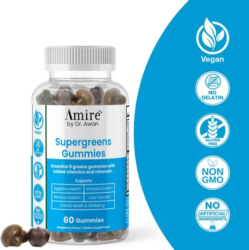 Miniatura 4 de Amire by Dr. Awan Super Greens Gomitas, suplemento de frutas y verduras, superalimento verde para la inmunidad, metabolismo, función hepática