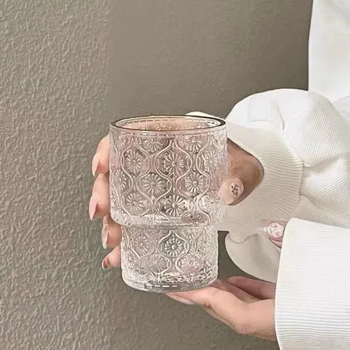 Miniatura 8 de AVLA Paquete de 8 vasos vintage para beber, vaso romántico de jugo de agua de 7 onzas, transparente, apilable, para café, cóctel, bar, bebidas, té