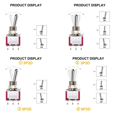 Miniatura 3 de 20 unidades de 4 tipos de interruptores de palanca CA 5A/125V 2A/250V 3-6 pines terminales de encendido/apagado/encendido 2-3 posiciones SPDT Mini