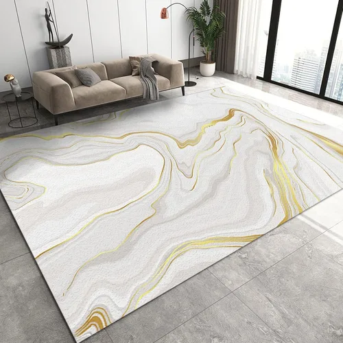 Miniatura 19 de Alfombra minimalista de lujo con diseño geométrico para sala de estar, alfombra moderna con estampado de mármol rosa dorado, alfombra rectangular