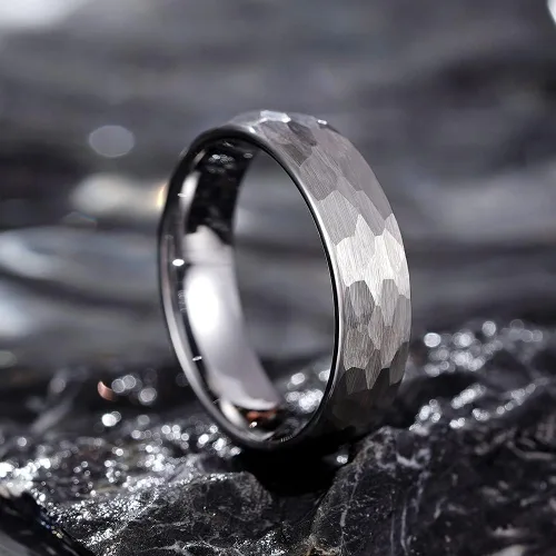 Miniatura 2 de Three Keys Jewelery - Anillos de tungsteno martillado para hombres y mujeres, 0.157pulgadas, 0.236pulgadas, 0.315pulgadas, negro cepillado, alianza