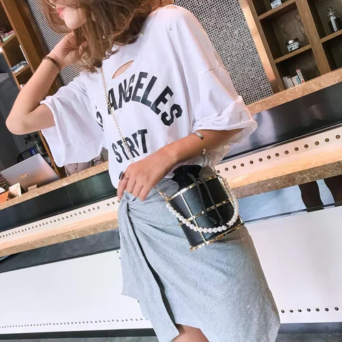 Miniatura 5 de Bolso de embrague para las mujeres de la perla de la noche de los bolsos de la tarde del metal de la manija superior del cubo del bolso de cristal