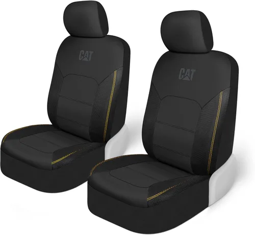 Cat FlexHybrid - Fundas de asiento de automóvil, de piel sintética negra de alta calidad + fundas de asiento de malla para autos, camiones, SUV,