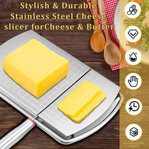 Miniatura 7 de Cortador de queso para bloque de queso, cortador multifuncional de acero inoxidable con cuchilla, tablero cortador de queso con escala