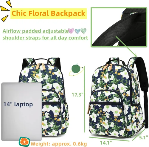 Miniatura 2 de Leaper - Mochila de viaje impermeable con diseño floral, bolso, bolso de viaje para niñas.