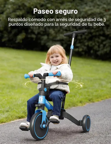 Miniatura 7 de besrey - Bicicleta para niños pequeños 5 en 1 con mango de dirección para padres, para niños y niñas de 1 a 3 años, triciclo de empuje plegable