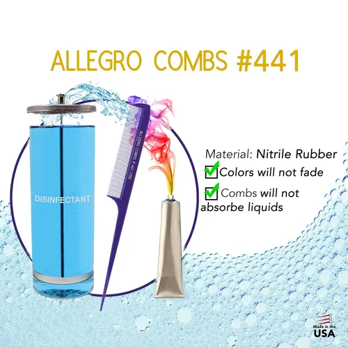 Miniatura 6 de Allegro Combs Peines de cola de rata de 441. 8.5 pulgadas para trenzar o separar dientes finos de cola de rata, juego de peines para peinar