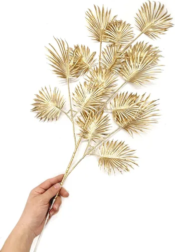 Miniatura 2 de Plantas artificiales doradas, palmera tropical falsa, imitación de hojas de tortuga, abanico de hojas de Monstera doradas, planta para el hogar