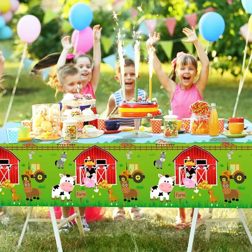 Miniatura 7 de Kasyat Mantel para fiesta de animales de granja, desechable, de plástico, para decoración de fiesta temática de animales de granja, para picnic