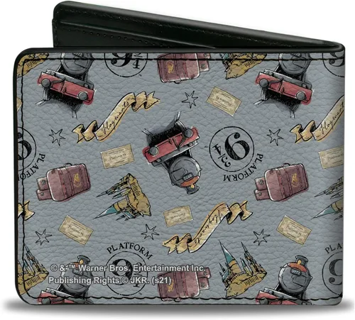 Miniatura 2 de Buckle-Down Billetera plegable para hombre Harry Potter, 4.0" x 3.5", Harry Potter Hogwarts Express iconos collage azul cielo