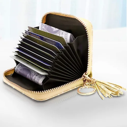 Miniatura 3 de Billetera pequeña para tarjetas de crédito RFID con purpurina linda para mujer