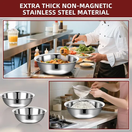 Miniatura 6 de 6 Piezas de Cuencos para Mezcla de Acero Inoxidable Cuencos de Metal para Mezcla Extra Grandes Cuenca de Ensalada con Borde Más Profundo, Apto