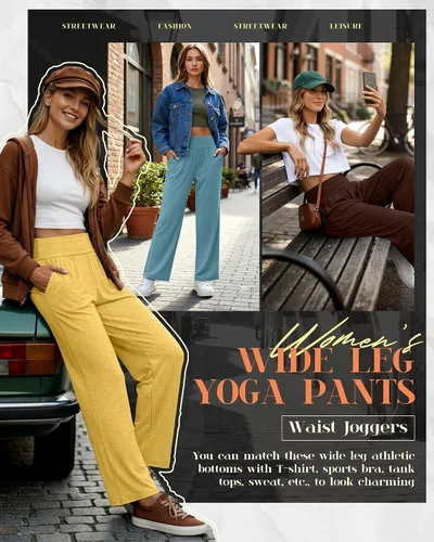 Miniatura 123 de Neer - Conjunto de 3 pantalones de yoga de pierna ancha para mujer - Pantalones deportivos cómodos, holgados, de cintura alta y casuales