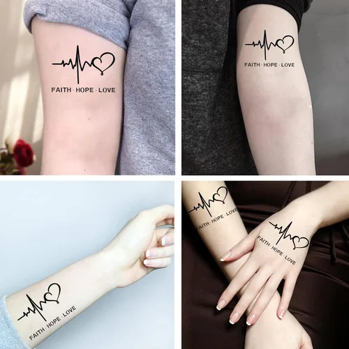 Miniatura 3 de 6 hojas de tatuajes temporales de fe esperanza amor en cruz corazón tatuajes falsos temporales palabras tatuaje para mujeres niñas cuello tatuajes