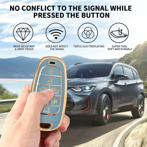 Miniatura 5 de MILD EAST Funda para llavero de Hyundai Compatible con 7 botones 2023 2022 2021 2020 Hyundai Sonata Santa Fe Tucson TPU, A:Azul, Moderno