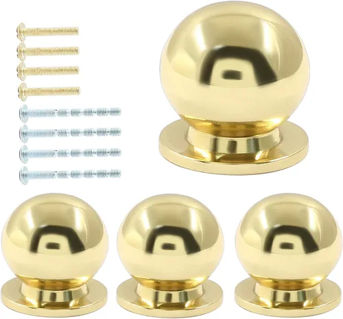 Miniatura 11 de Jiozermi Paquete de 4 mini pomos redondos de latón macizo, tiradores de latón de 3/4 pulgadas de diámetro, tiradores de cajones dorados pequeños, Oro