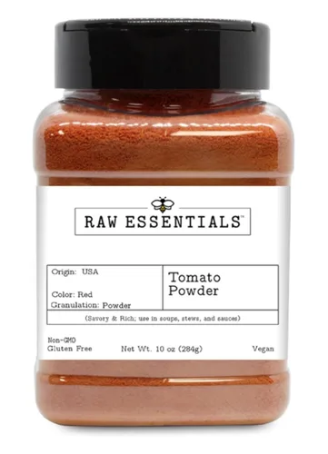 Raw Essentials Tomate en polvo | Pasta de tomate en polvo | Perfecto para sopas, salsas, guisos, salsas y mezclas de condimentos | Salado y rico |