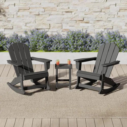 Miniatura 2 de WestinTrends Malibu - Juego de 3 sillas mecedoras Adirondack de polietileno para exteriores y patio con mesa auxiliar (2 plazas), color gris