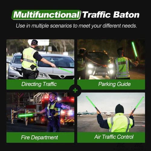 Miniatura 5 de RoadHero 1 paquete de varitas de tráfico de 21 pulgadas, bastón de control de tráfico LED verde, varita de luz de seguridad nocturna con 2 modos