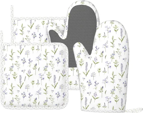 Miniatura 13 de Oven Mitts Pot Holders Set Daisy Flower Pastel Color Silicone Kitchen Gloves Potholders Heat Resistant for Chef Baking Cooking Grilling BBQ 4 Pack