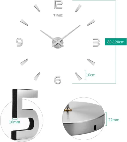 Miniatura 4 de AILILIFE Reloj de pared 3D DIY con adhesivo para decoración de espejo, sin marco, kit de reloj de pared grande para el hogar, sala de estar, Dorado