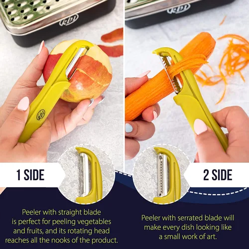 Miniatura 5 de Rallador de queso con contenedor y tapa y juego de pelador - Juego de utensilios de cocina multifuncional de acero inoxidable para verduras y frutas