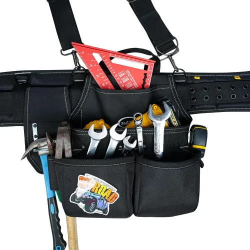 Miniatura 6 de MELOTOUGH Cinturón de herramientas con suspensión, bolsa de herramientas con suspensión, cinturón de herramientas con peine, delantal de carpintero