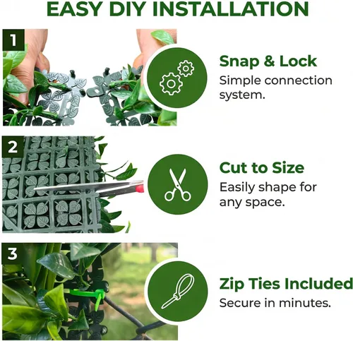 Miniatura 4 de Paneles de pared de plantas artificiales, paneles de boj verde de 40 x 40 pulgadas con protección UV, valla de privacidad de hiedra de hierba