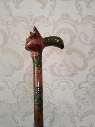 Miniatura 4 de Bastón de madera tallada con cabeza de gato antiguo, hermoso bastón plegable hecho a mano con mango de gato para hombres y mujeres, cómodo, la mejor
