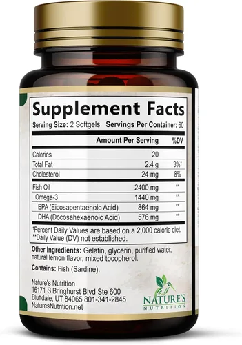 Miniatura 9 de Suplementos de aceite de pescado Omega 3 – 2400 mg de aceite de pescado por porción – Omega-3 de triple fuerza con ácidos grasos EPA y DHA – Apoyo