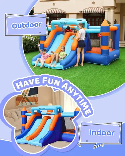 Miniatura 7 de AirMyFun Casa de rebote inflable, casa hinchable con doble tobogán, casa de salto y rebote, castillo hinchable para niños en interiores