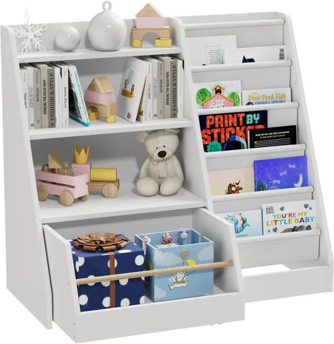 Miniatura 22 de Estantería de 4 niveles para niños de madera, estantería de cinco capas para libros de niños, estante de almacenamiento para bebés y niños pequeños