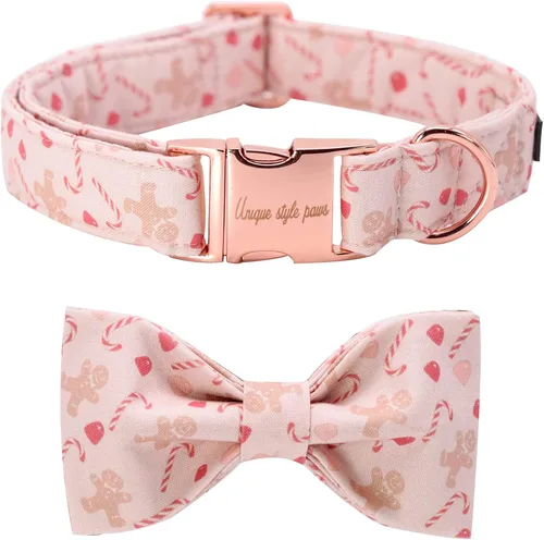 Miniatura 18 de Collar de perro de algodón con lazo floral a cuadros de Unique Style Paws, collar de perro colorido con lazo para perros pequeños, medianos y Plaid