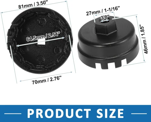 Miniatura 3 de Llave de tapa de filtro de aceite, 14 flautas, 6 ranuras, herramienta de extracción de tapa de filtro de aceite de 2.539 in para Toyota Corolla Negro