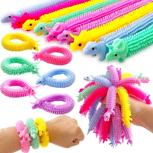 40 paquetes de juguetes de cuerda elástica Fidget, juguetes de cuerda sensoriales con forma de dinosaurio, juguetes de cuerda Fidget para niños y