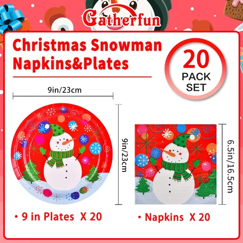 Miniatura 2 de Suministros de fiesta de Navidad Gatherfun, platos de papel desechables de muñeco de nieve para decoración de fiesta, platos y servilletas, sirven