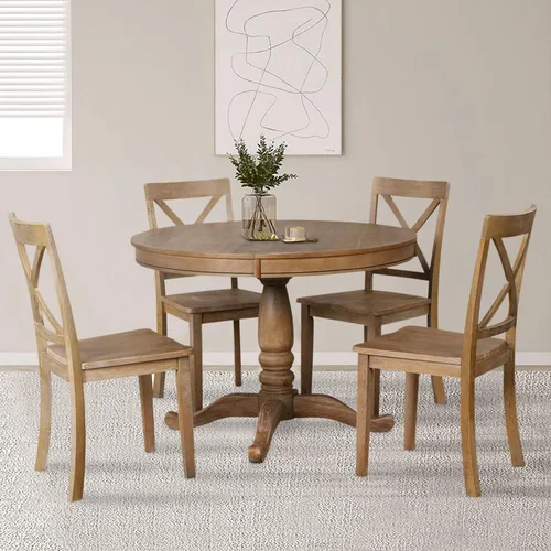 Miniatura 3 de JUSTONE Juego de mesa de comedor redonda de 5 piezas para 4, mesa redonda extensible con 4 sillas modernas con respaldo cruzado, juego de mesa